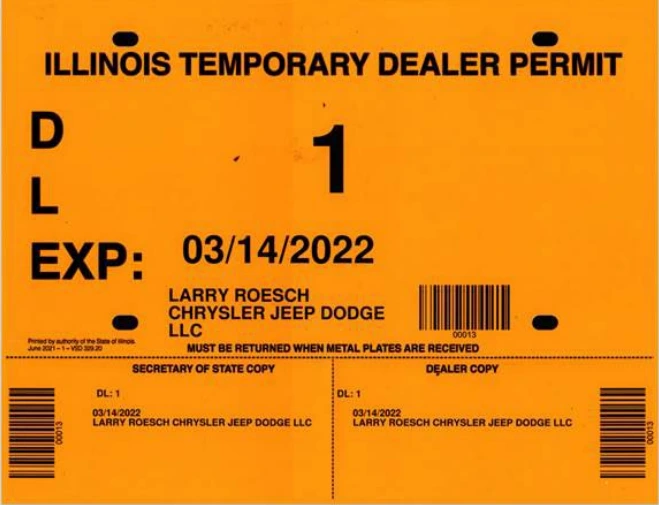 Ejemplo de las placas temporales en Illinois Ejemplo de placas temporales TPR Illinois de 90 días